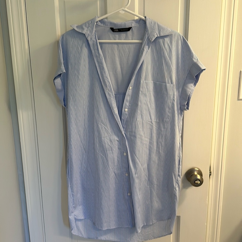 Zara Blue & White Striped Top/Tunic